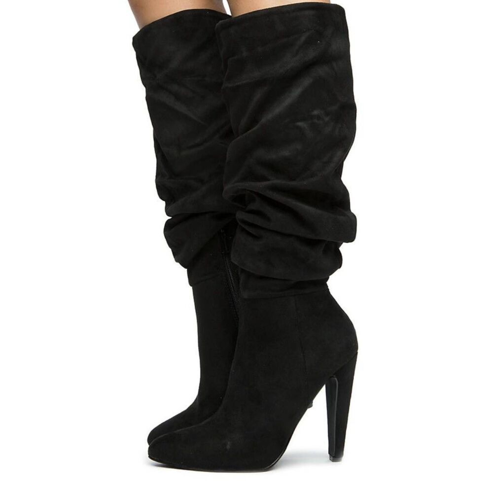 MICHAEL ANTONIO McKay Black Faux Suede Heeled Knee High Boot Size 7